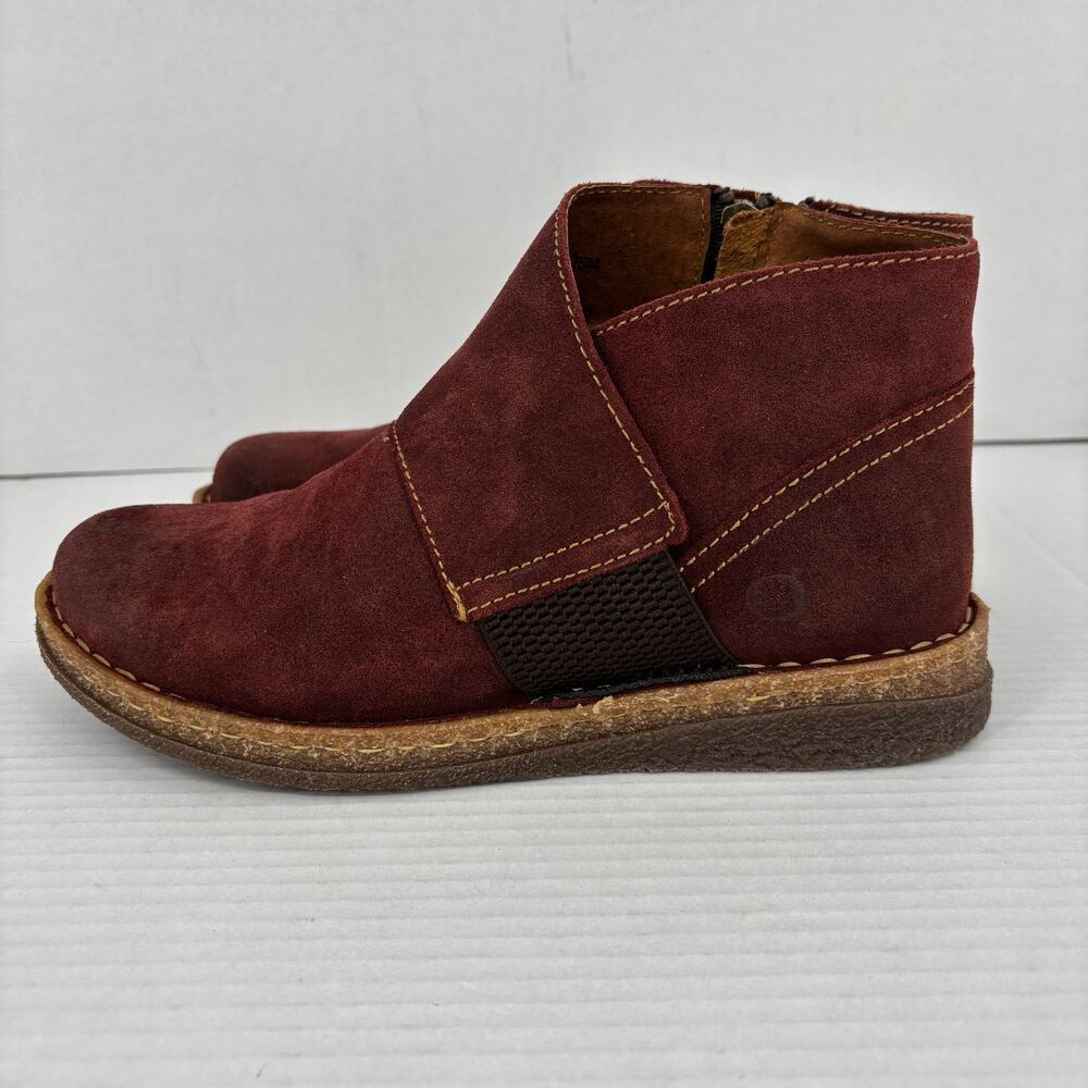 Born Tora Ankle Boots Womens Size 8.5 Red Oxblood Distressed Suede Side Zip - Picture 5 of 10